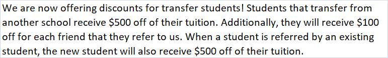 Transfer Discount