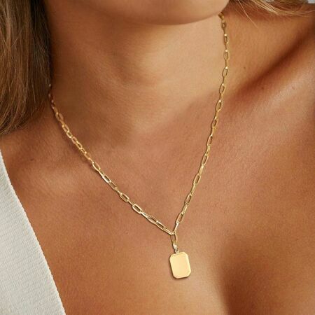 Personalized Tiny Rectangle Gold Tone Stainless Steel Metal Pendant