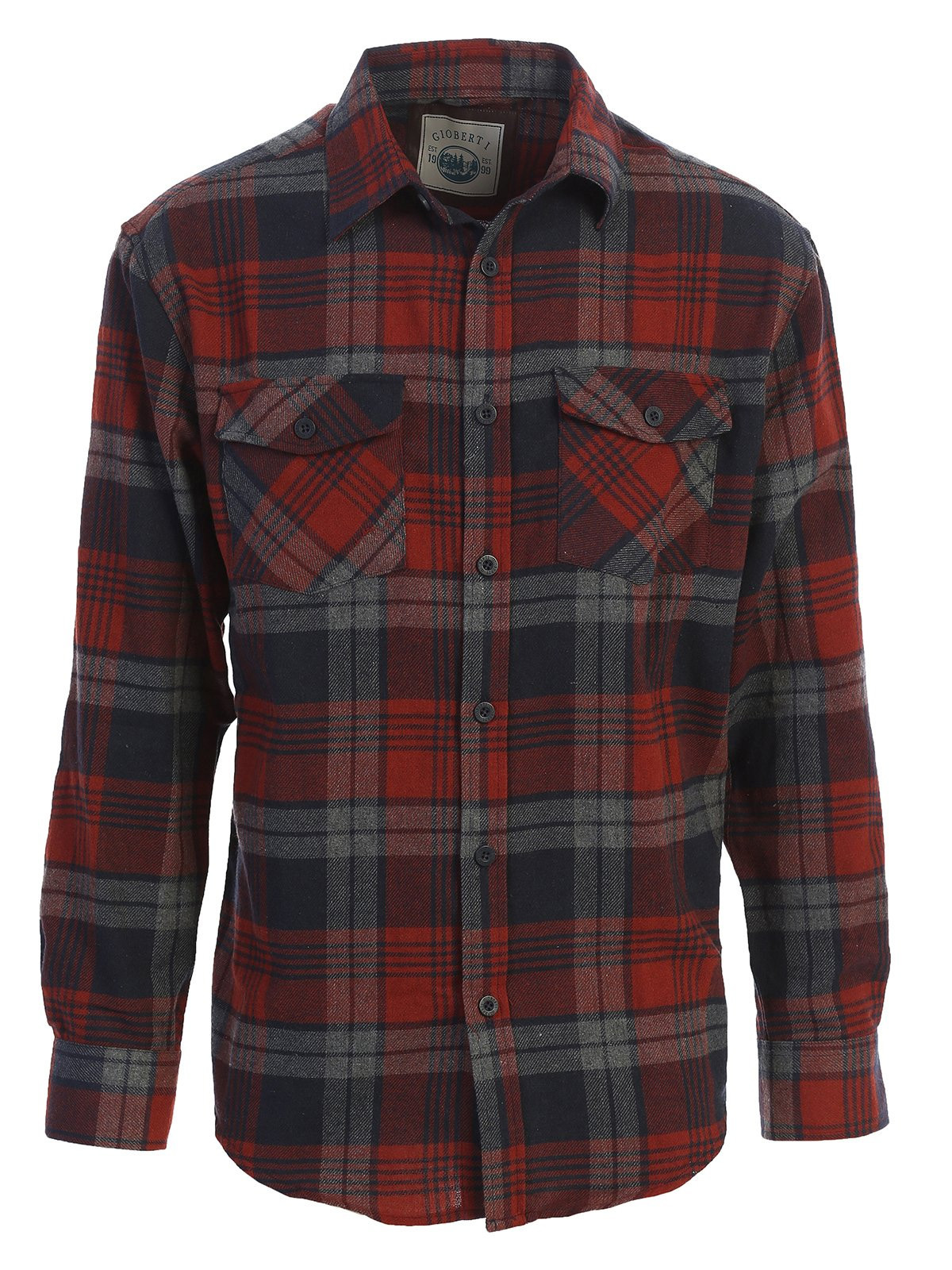 Gioberti Men's Long Sleeve Plaid Flannel Shirt, Orange Navy Gray