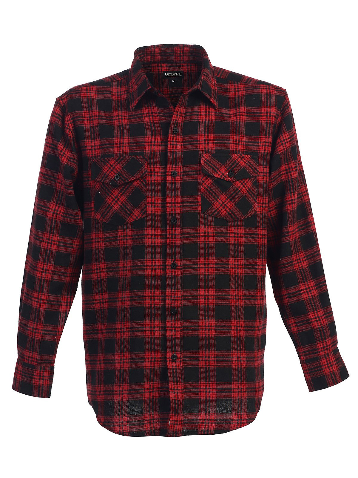 Gioberti Men's Long Sleeve Plaid Flannel Shirt, Red Black