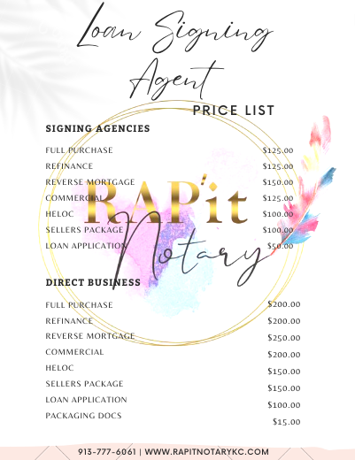 Loan Signing Pricelist