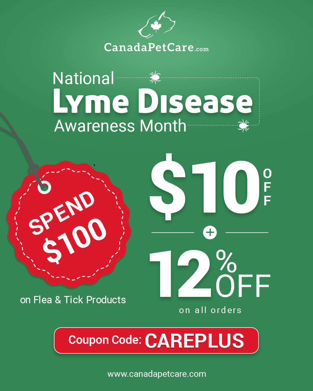 Lyme Disease Awareness Month Sale - $10 Off Flea and Tick Products Over $100