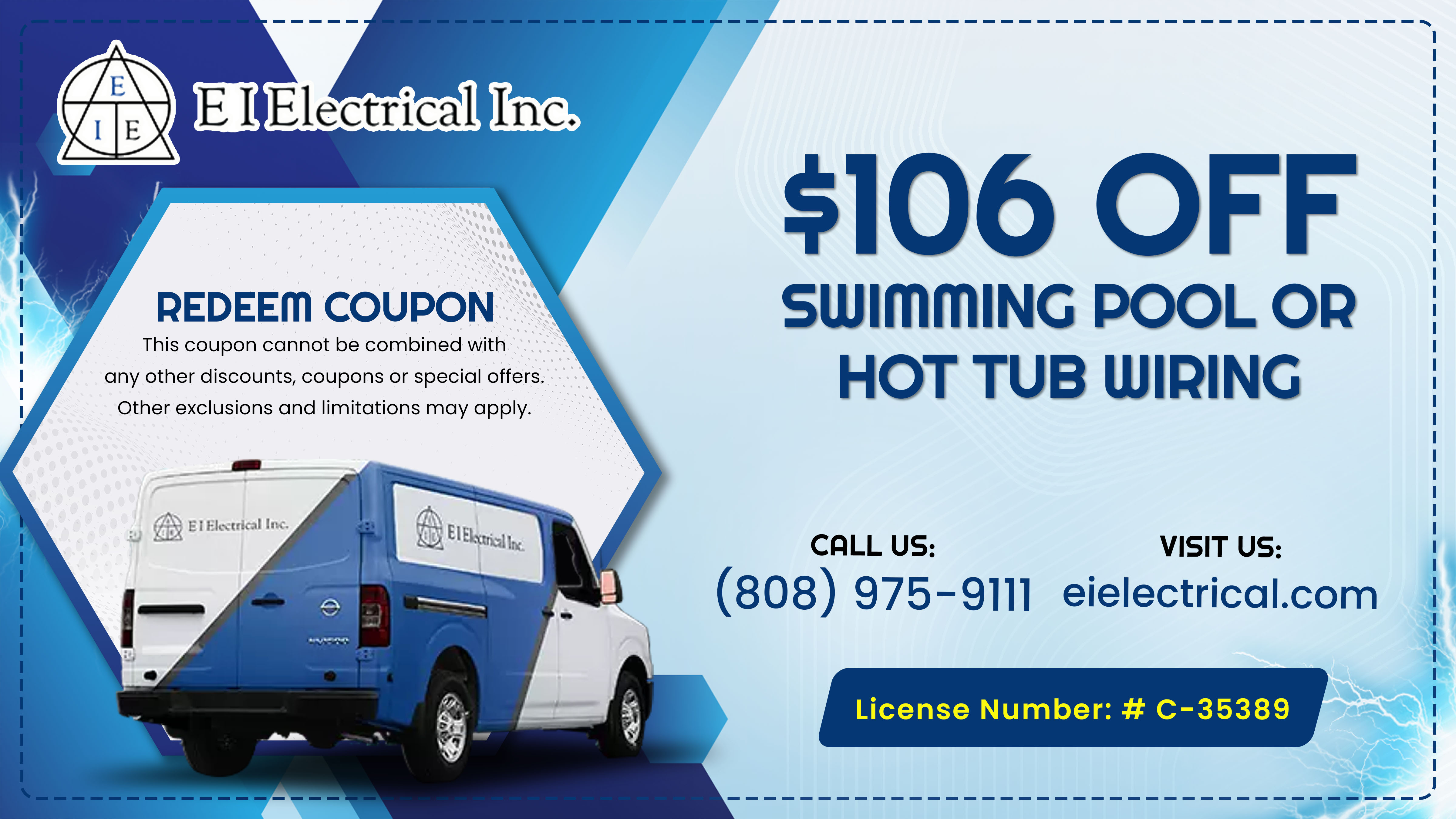 $106 OFF SWIMMING POOL OR HOT TUB WIRING