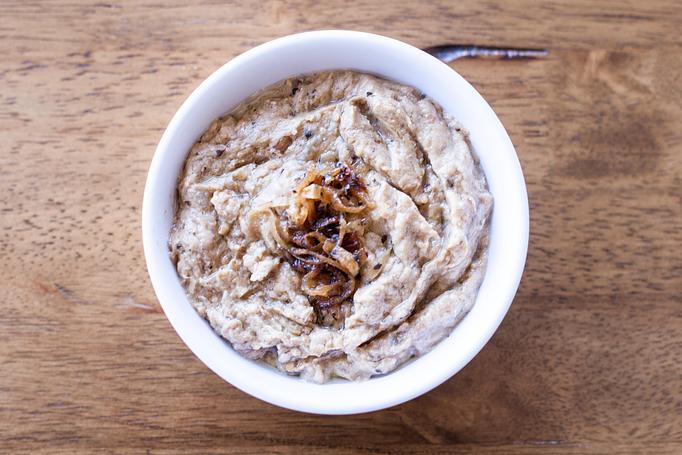 Product: Kashk bademjna is Papular Eggplant dip. Made from grilled Eggplant, Onion and Kashk(fermented yogurt whey) - Aiden's Grill in la crescenta / montrose / sunlandtujunga  /goendale - Glendale, CA Mediterranean Restaurants