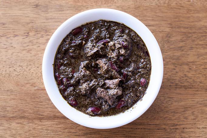 Product: Ghormeh sabzi is Papular Iranian Stew, made with 4 kinde of fresh Greens, red beans, diced beef and dried lime. - Aiden's Grill in la crescenta / montrose / sunlandtujunga  /goendale - Glendale, CA Mediterranean Restaurants