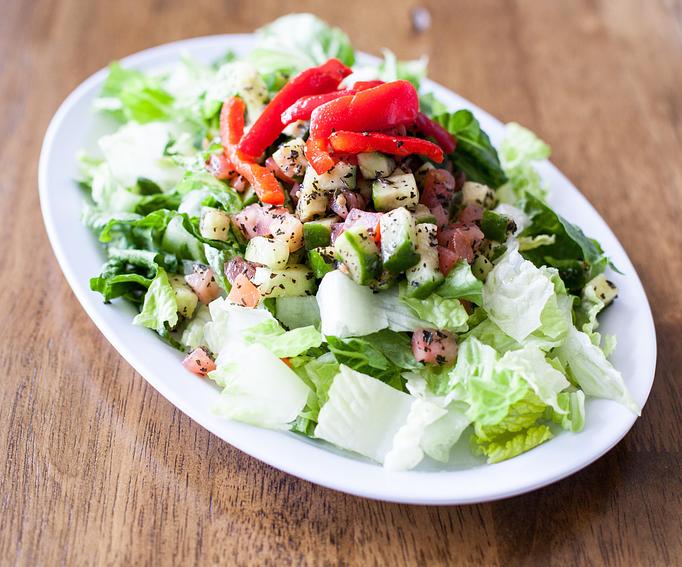 Product: Romain heart lettuce. cucumber, tomato, bell pepper. - Aiden's Grill in la crescenta / montrose / sunlandtujunga  /goendale - Glendale, CA Mediterranean Restaurants