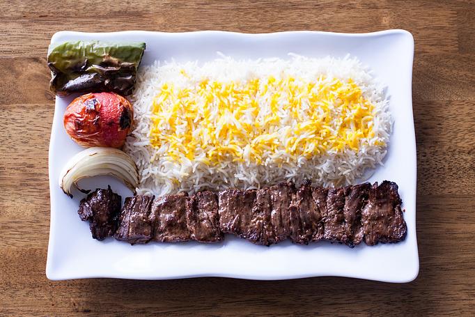 Product: Beef plate ( barg) daily well marinaded with, onion, oil and authentic Persian seasoning cook on open flame to perfection. - Aiden's Grill in la crescenta / montrose / sunlandtujunga  /goendale - Glendale, CA Mediterranean Restaurants