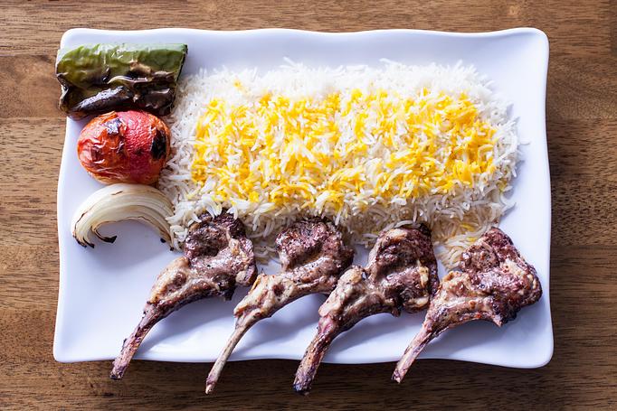 Product: Rack of lamb plate (4 pcs) daily well marinaded with dairy, cook on open flame to perfection. - Aiden's Grill in la crescenta / montrose / sunlandtujunga  /goendale - Glendale, CA Mediterranean Restaurants
