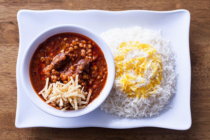 Product: Ghormeh sabzi is Papular Iranian Stew, made with 4 kinde of fresh Greens, red beans, diced beef and dried lime. - Aiden's Grill in la crescenta / montrose / sunlandtujunga  /goendale - Glendale, CA Mediterranean Restaurants