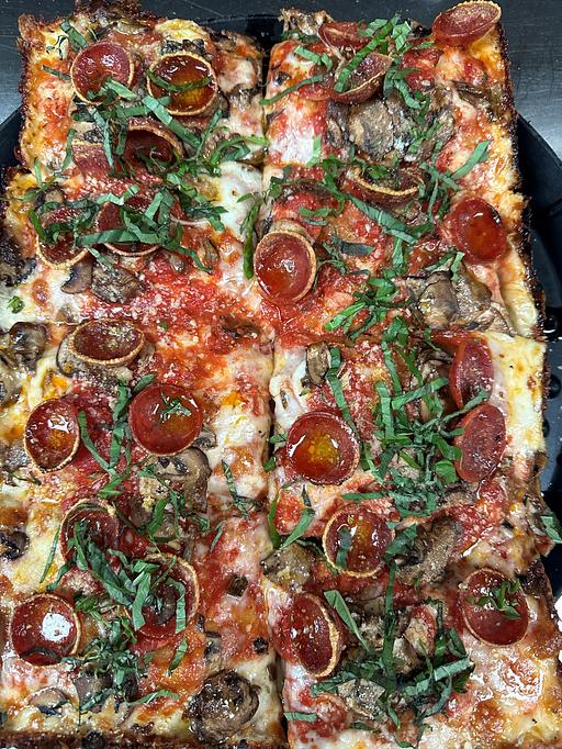 Product: Mountain Top - Detroit Style Pizza - Blue Pan Pizza in South Golden - Golden, CO American Restaurants Product: Mountain Top - Detroit Style Pizza - Blue Pan Pizza in South Golden - Golden, CO American Restaurants