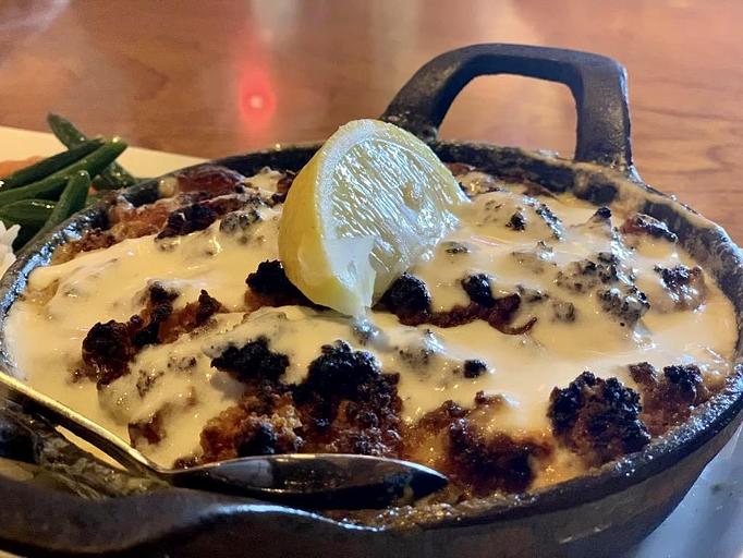 Product: Delight in Our Daily House made Atlantic Seafood Pie! - Geddy's in Downtown Bar Harbor, just steps from the town pier. - Bar Harbor, ME American Restaurants Product: Delight in Our Daily House made Atlantic Seafood Pie! - Geddy's in Downtown Bar Harbor, just steps from the town pier. - Bar Harbor, ME American Restaurants