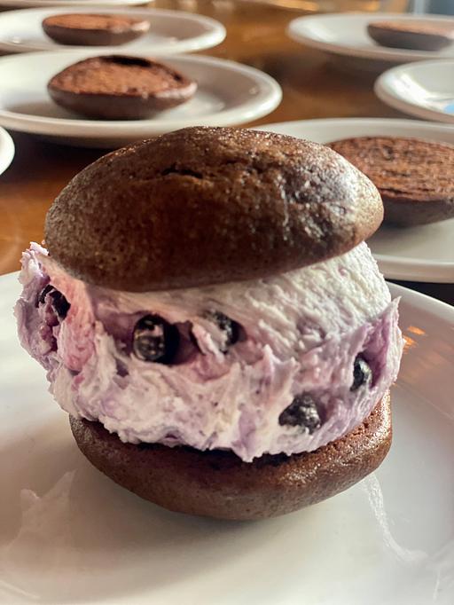 Product: Delight in the Sweet Twist on Our Blueberry Whoopie Pie! - Geddy's in Downtown Bar Harbor, just steps from the town pier. - Bar Harbor, ME American Restaurants Product: Delight in the Sweet Twist on Our Blueberry Whoopie Pie! - Geddy's in Downtown Bar Harbor, just steps from the town pier. - Bar Harbor, ME American Restaurants