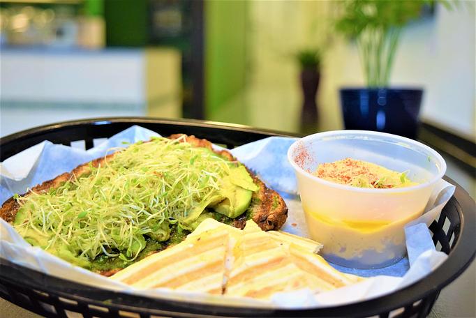 Product: Avocado Toast shown with side of and wedges and hummus - Alkalicious Cold Pressed Juice Bar in Greenbrier East - Chesapeake, VA Organic Restaurants