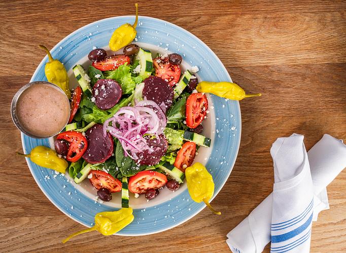 Product: Greek Salad - Blue Pan Pizza in Congress Park - Denver, CO Dessert Restaurants Product: Greek Salad - Blue Pan Pizza in Congress Park - Denver, CO Dessert Restaurants