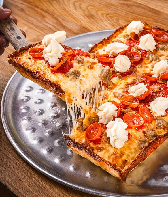Product: Brooklyn Bridge - Detroit Style Pizza - Blue Pan Pizza in Congress Park - Denver, CO Dessert Restaurants Product: Brooklyn Bridge - Detroit Style Pizza - Blue Pan Pizza in Congress Park - Denver, CO Dessert Restaurants