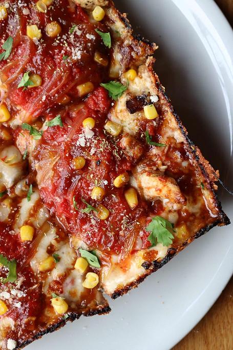 Product: Southwestern BBQ Chicken - Detroit Style Pizza - Blue Pan Pizza in Congress Park - Denver, CO Dessert Restaurants Product: Southwestern BBQ Chicken - Detroit Style Pizza - Blue Pan Pizza in Congress Park - Denver, CO Dessert Restaurants