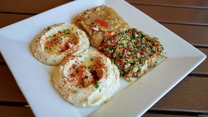 Product: Salad Combo (Hummus, Tabbouleh, Babaghanoush and eggplant salad) - California Pita & Grill Beverly Hills in Beverly Hills, CA Greek Restaurants