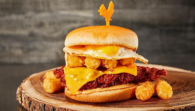 Product: Breast Fillet + Cheese + Tots + Egg + Comeback Sauce. - Cluck & Blaze in Glendale, CA American Restaurants