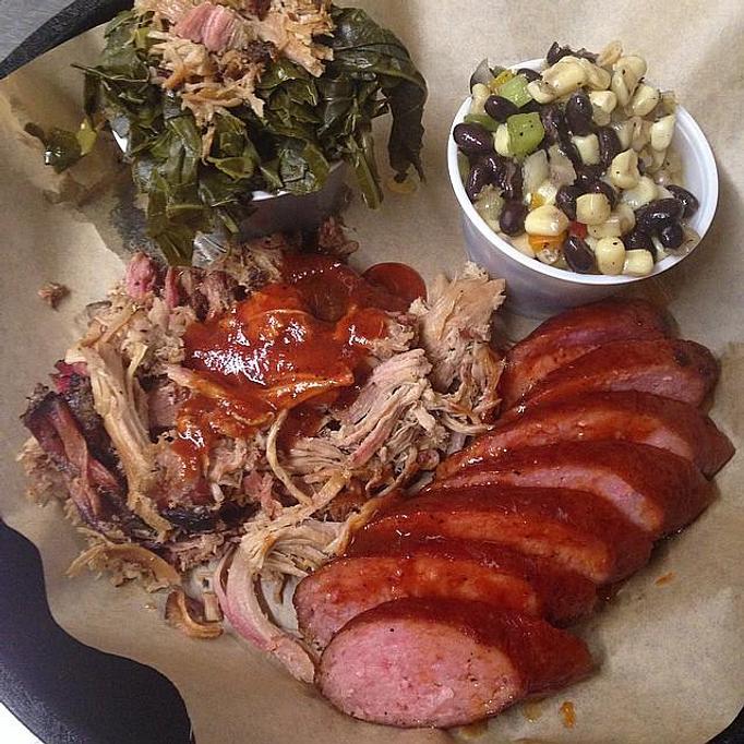 Product: Smoked Sausage, Pulled Pork, Collard Greens and Texas Caviar - Deep Run Roadhouse in West End - Richmond, VA Barbecue Restaurants Product: Smoked Sausage, Pulled Pork, Collard Greens and Texas Caviar - Deep Run Roadhouse in West End - Richmond, VA Barbecue Restaurants