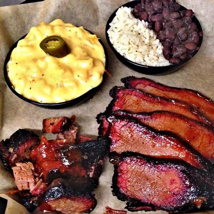 Product: Two Meat Platter- Brisket and more Brisket with sides of Black Beans & Rice and Jalapeno Mac & Cheese - Deep Run Roadhouse in West End - Richmond, VA Barbecue Restaurants Product: Two Meat Platter- Brisket and more Brisket with sides of Black Beans & Rice and Jalapeno Mac & Cheese - Deep Run Roadhouse in West End - Richmond, VA Barbecue Restaurants