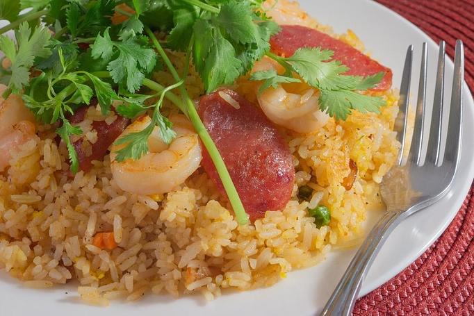 Product: Fried rice with eggs, vegetables, with your choice of protein (chicken, shrimp, or beef). - Eurasian Bistro in Argonaut Village - Pensacola, FL Vietnamese Restaurants