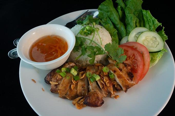 Product: Grilled meat (shrimp, chicken, pork, or beef) with rice and fresh herbs - Eurasian Bistro in Argonaut Village - Pensacola, FL Vietnamese Restaurants
