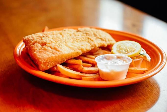 Product: Enjoy our "fresh" Maine Scrod, straight from the Bay! - Geddy's in Downtown Bar Harbor, just steps from the town pier. - Bar Harbor, ME American Restaurants