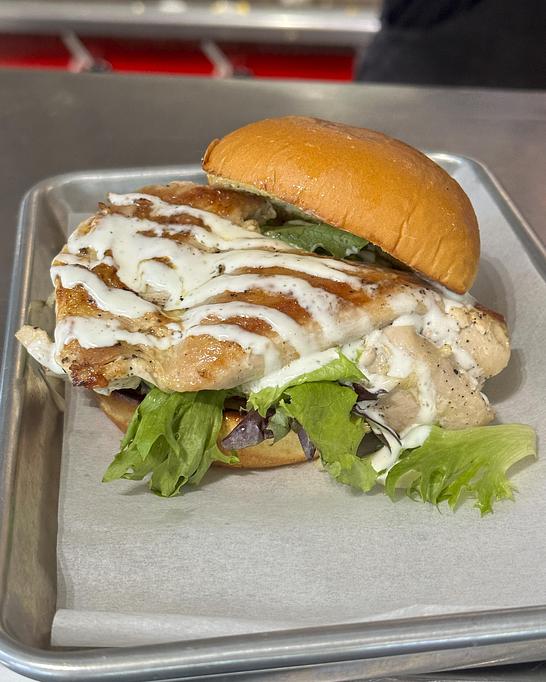 Product: Hammer Burger Grilled Chicken Sandwich: Grilled Chicken, Mixed Greens, Pepper Jack Cheese & House-Made Ranch - Hammer Burger in Santa Ana, CA Hamburger Restaurants