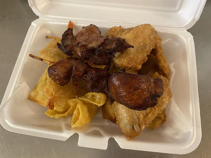 Product: 2* Chicken Wings 2* Fried Cheese Wonton 2* Fried Jumbo Shrimp 2* Fried Pork Wonton 2* Egg Rolls 2* Chicken On Stick W. Sweet & Sour Sauce - Hong Kong Chinese Restaurant in North Chesterfield, VA Chinese Restaurants