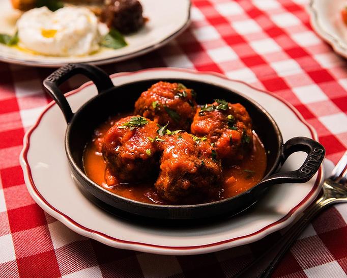 Product: four prime beef meatballs simmered in marinara until tender. pro tip: add an order of tuscan cheese bread to dip - Il Porcellino in River North - Chicago, IL Italian Restaurants