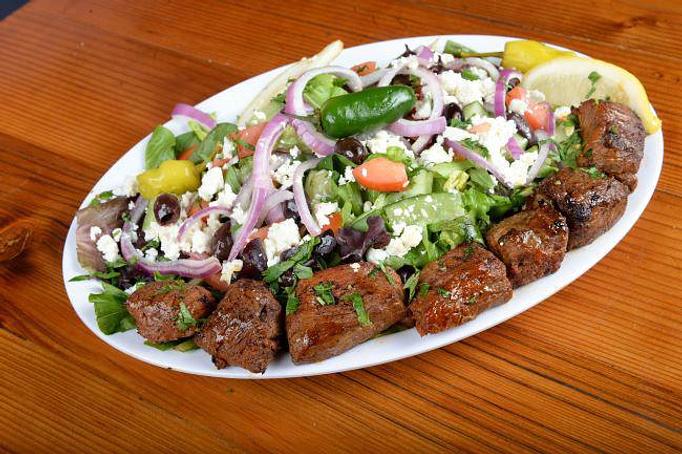 Product: Fillet Steak Kebab Greek salad - Kebab Place in DTSA - Santa Ana, CA Greek Restaurants