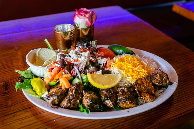 Product: Filet Steak Kebab with Half Rice Half Greek Salad - Kebab Place in DTSA - Santa Ana, CA Greek Restaurants