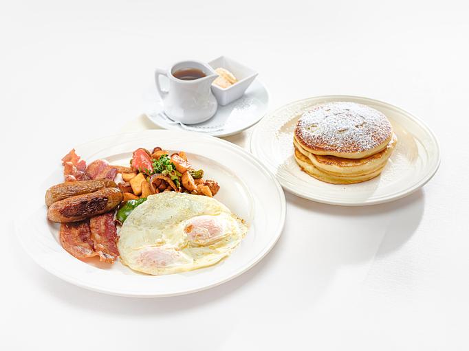 Product: 3 Pancakes | 2 eggs your way | M.A.C. Breakfast potatoes | applewood smoked bacon | link sausage - M.a.c. 24/7 in Waikiki - Honolulu, HI American Restaurants