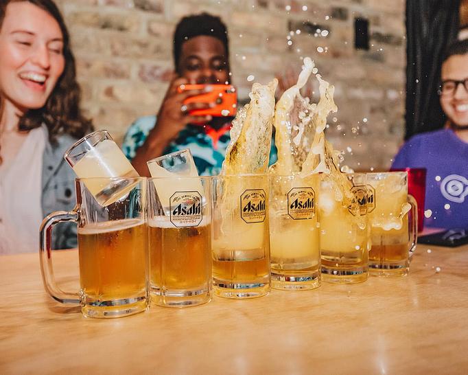 Product: asahi draft beer served with your choice of house sake, yuzu sake or spicy kimchi sake. kanpai! - Ramen San in Chicago, IL Japanese Restaurants
