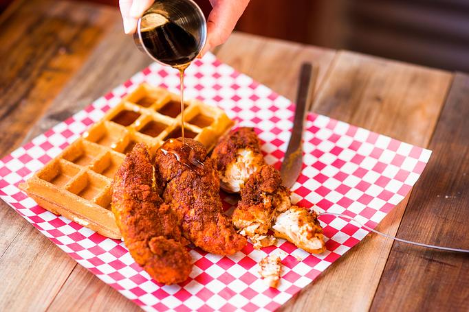 Product: Chicken and Waffles - Rocky’s Hot Chicken Shack in Asheville, NC American Restaurants