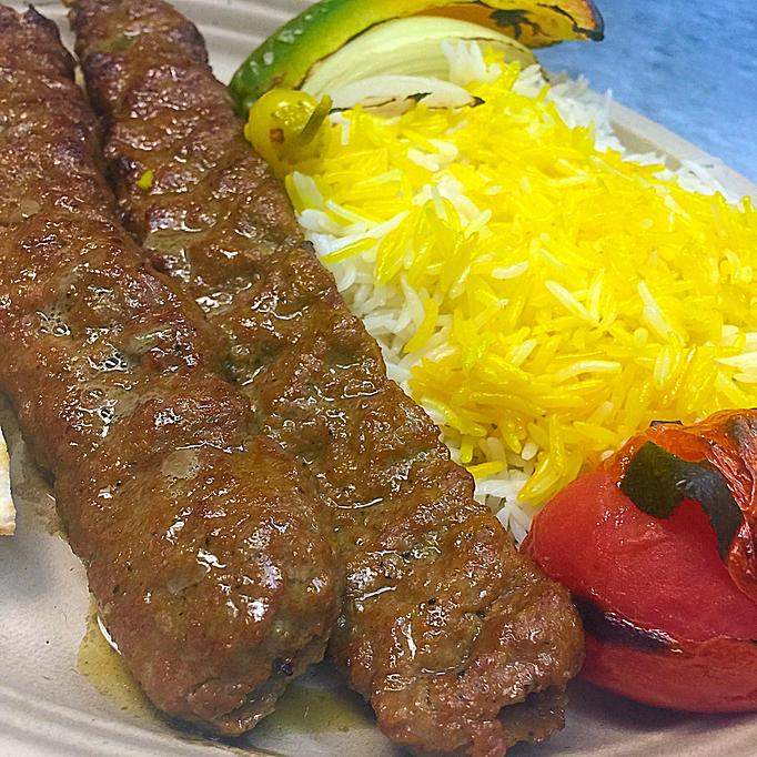 Product: Two skewers of seasoned ground beef broiled on open fire - Rosemary Grill in Los Angeles, CA Mediterranean Restaurants