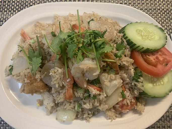 Product: Thai Fried Rice with your choice of protein prepared with egg, tomatoes, and onions - Siam Queen Thai Bistro in Carlsbad, CA Thai Restaurants