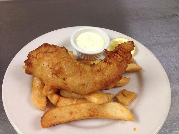 Product: Fish & Chips - Sir Edmond Halley's in Myers Park - Charlotte, NC Hamburger Restaurants Product: Fish & Chips - Sir Edmond Halley's in Myers Park - Charlotte, NC Hamburger Restaurants