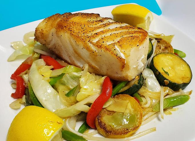 Product: 8 oz Filet of Chilean Sea Bass, oven baked to perfection!  Pick two side's for this entree. - The Bee Hive in Whittier, CA Delicatessen Restaurants