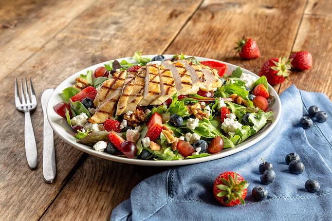Product: Berry & Goat Cheese Salad with Grilled Chicken - UNO Pizzeria & Grill in Dedham, MA Pizza Restaurant