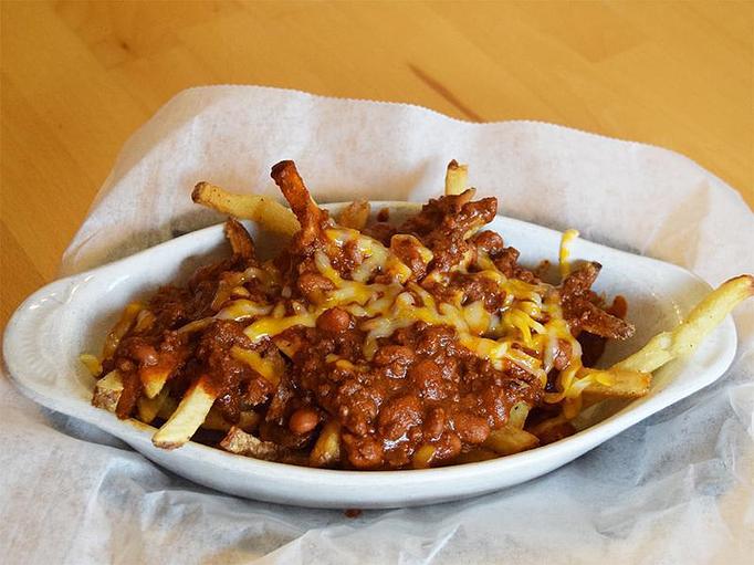 Product: Chili Fries - fries topped with homemade chili and shredded cheese - West Allis Cheese & Sausage Shoppe in Milwaukee, WI Meat Products