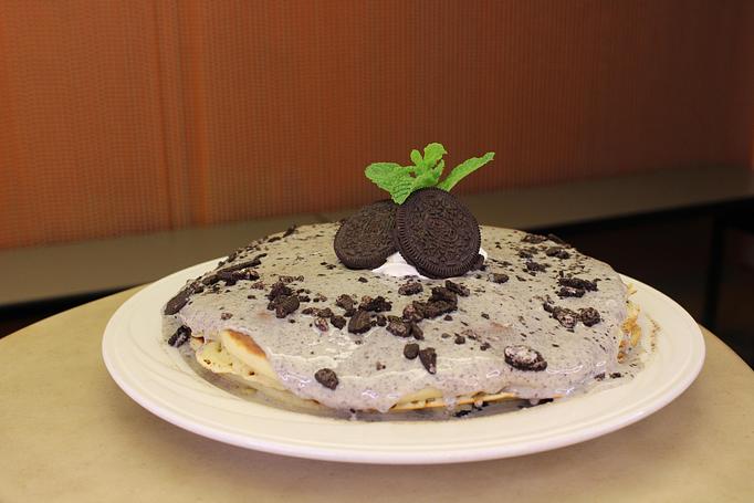 Product: Short Stack of Pancakes with Cookies & Cream Topping - M.a.c. 24/7 in Waikiki - Honolulu, HI American Restaurants