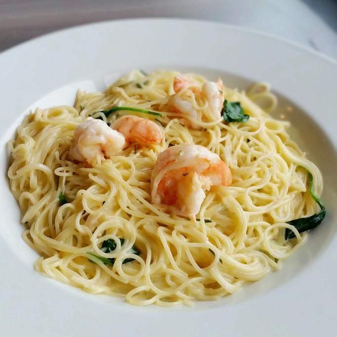 Product: Creamy Roasted Garlic Angel Hair w/Shrimp - Bella Milano in Springfield, IL Pizza Restaurant