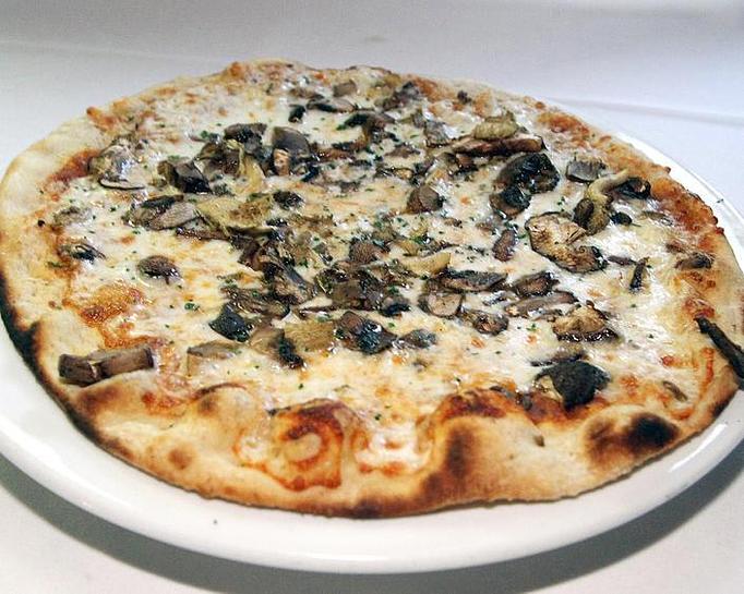 Product: san marzano tomato sauce, exotic mushroom & mozzarella cheese - Bittersweet Bistro in Rio Del Mar - Aptos, CA American Restaurants