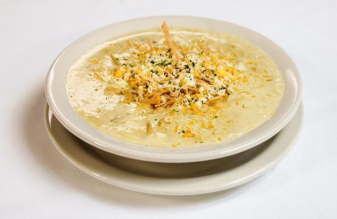 Product: Roasted Poblano peppers, jumbo lump crab, Monterey Jack & Cheddar cheeses and tortilla strips - Eugene's Gulf Coast Cuisine in Houston, TX Seafood Restaurants