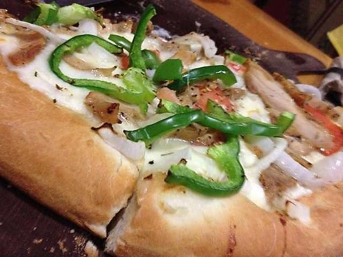 Product: Made with alfredo instead of pizza sauce. - Moosejaw Pizza in The Waterpark Capital of the World in Wisconsin Dells! - Wisconsin Dells, WI American Restaurants