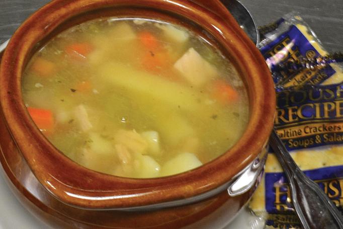 Product: Thick noodles, chicken & veggies in a chicken broth. - Moosejaw Pizza in The Waterpark Capital of the World in Wisconsin Dells! - Wisconsin Dells, WI American Restaurants