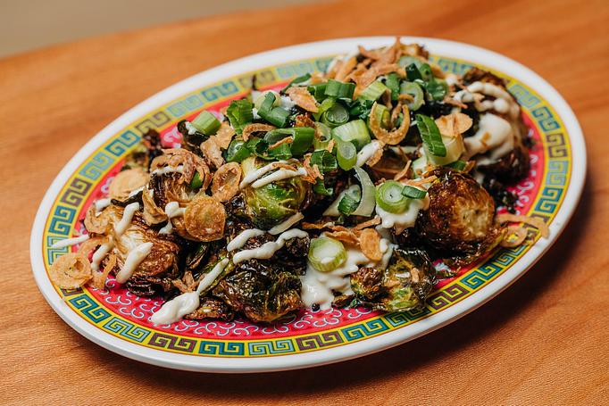Product: crispy brussels sprouts topped with tofu sauce and crispy shallots - Ramen San in Chicago, IL Restaurants/Food & Dining