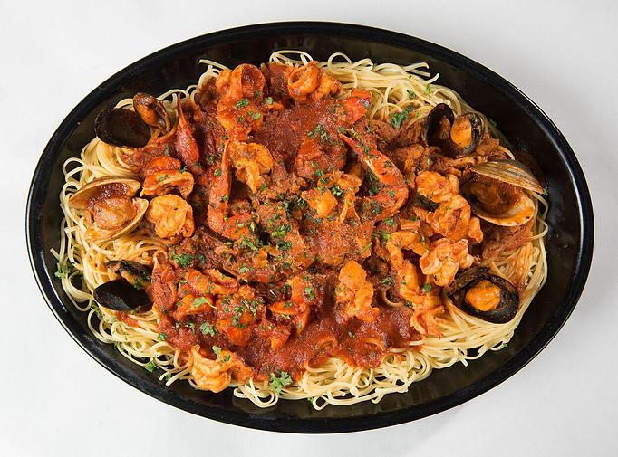 Product: Shrimp Fra Diavolo over Linguine - Rustic Inn Crabhouse in Fort Lauderdale, FL Seafood Restaurants
