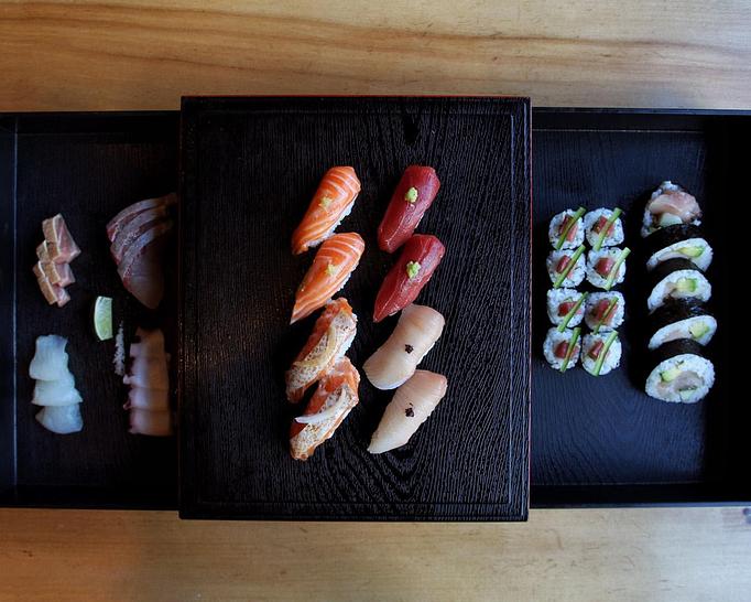 Product: our eight-piece nigiri set is joined by maki rolls and sashimi cuts that rotate daily based on chef kaze’s selections, for a total of 8 pieces nigiri, 12 pieces sashimi, and 2 maki rolls - Sushi San - Reservations in River North - Chicago, IL Japanese Restaurants